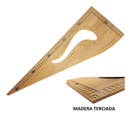 Imagen 2 de 3 de Escuadra Madera Terciada Modista Con Curva La Mejor Calidad