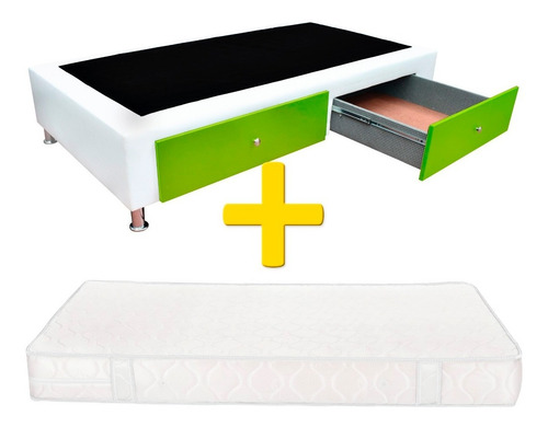 Combo Base Cama 90x190 Con Cajones + Colchón Anatómico.