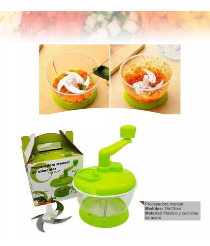 Procesadora Manual Alimentos Cuchillas Acero Recipiente