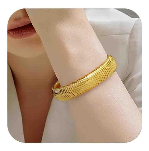 Bonjoulry Pulsera Gruesa De Oro Para Mujer, Pulsera Elástica