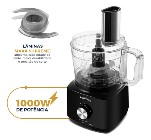Multiprocessador britânia Bmp900 1000w 3 em 1 inox Preto