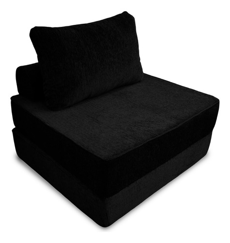 Sofá Cama Individual Plegable + Cojín Espacio Optimizado Negro Liso