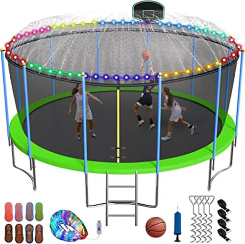 Trampoline De 16ft Aro De Basquet Color Verde Marca Yorin