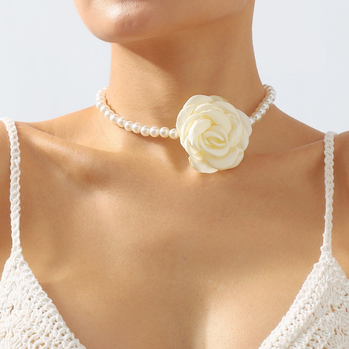 Elegante Collar De Perlas De Camelia, Pendientes De Rosas
