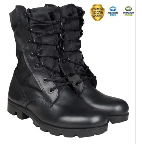 Botas Tacticas Militares Modelo Jungla Cuero Y Lona Negra