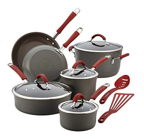 Rachael Ray - Juego De Utensilios De Cocina, Rojo, Gris (gra