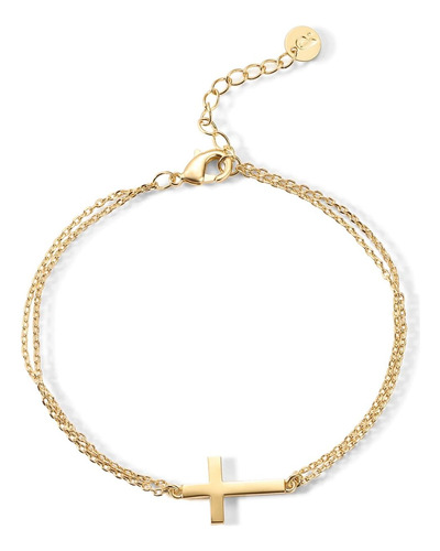 Pulsera Pavoi Con Forma De Cruz Chapada En Oro De 14 Quil...