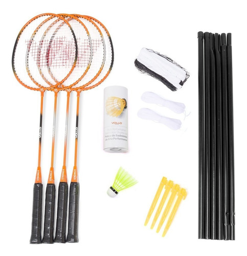 Kit Badminton 4 Raquetes Com 3 Petecas E Rede - Vollo Vb004