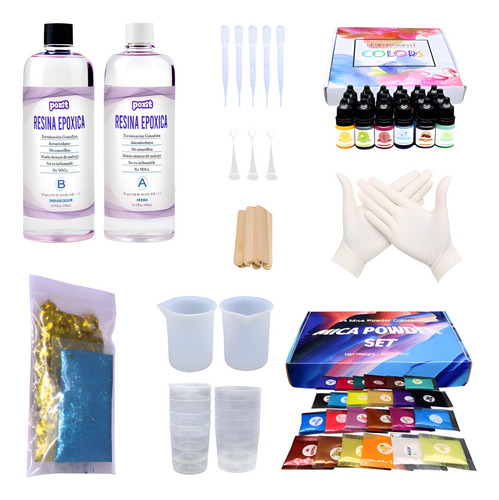 Kit Resina Epóxica Cristal 1:1 472ml +accesorios +pigmentos