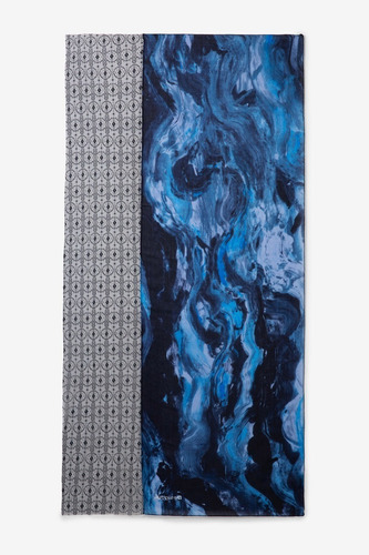 Pashmina Desigual, Pareo, Azules, Bufanda Color Azul Diseño De La Tela Poliéster