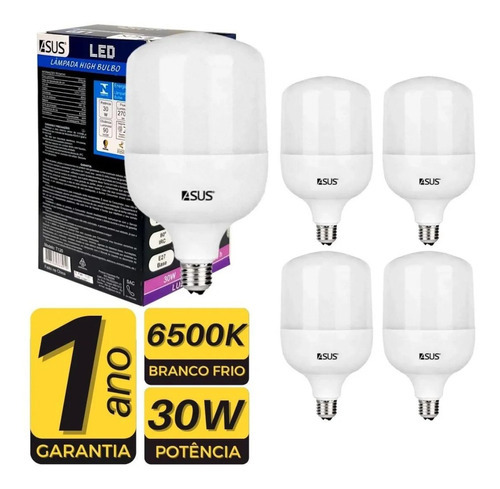 Kit 5 Lampadas De Led Bulbo 30w 6500k Comercio E Casa Cor da luz Branco-frio Bivolt