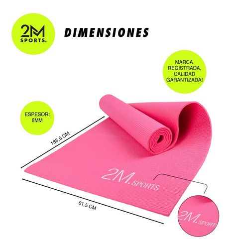 Imagen 2 de 9 de Yoga Mat Colchoneta 6mm Pvc Pilates Fitness Gym 183cm X 61cm