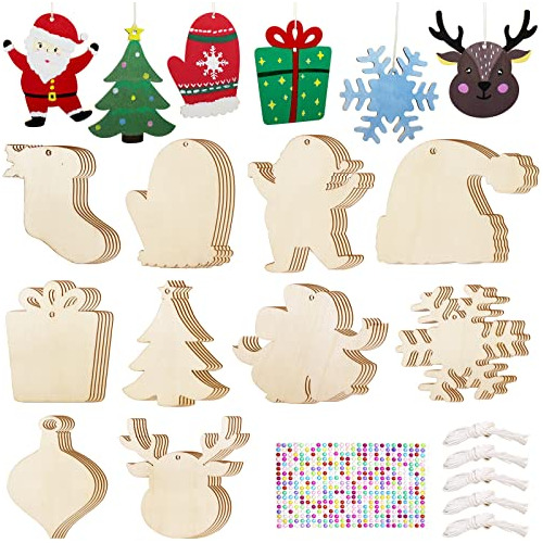 Juego De 50 Piezas De Adornos De Madera Diy Navidad, Ad...