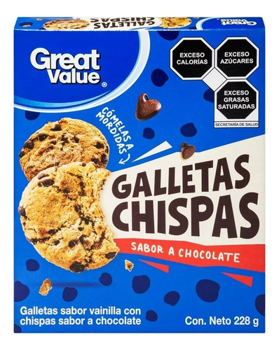 Galletas Great Value Con Chispas Sabor Chocolate 228 G