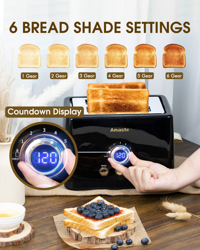 Tostadora Retro De 2 Rebanadas Con Temporizador Digital Led Arábica Negro
