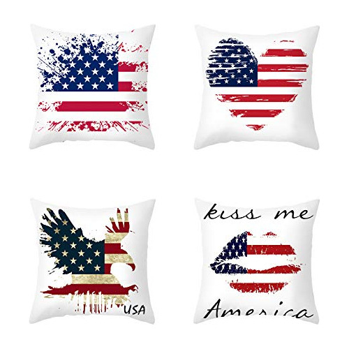 4 Fundas De Almohada Patrióticas Americanas Día De In...