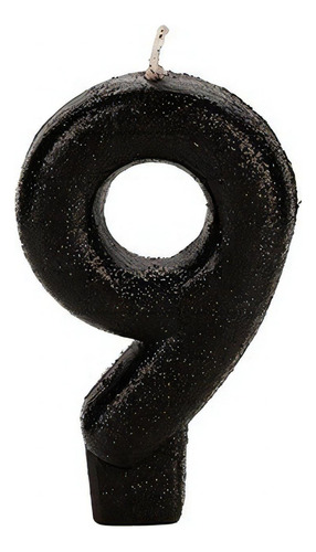 Vela De Aniversário Glitter Preta 6cm Silver Festas Numero 9