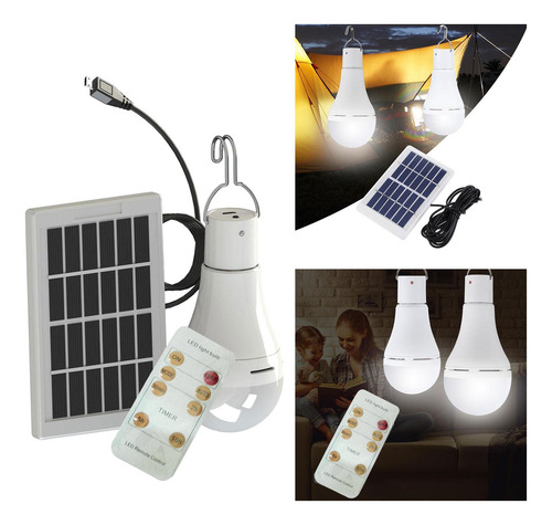 Panel Solar Portátil Led Bombilla Tienda Lámpara Gancho 7w