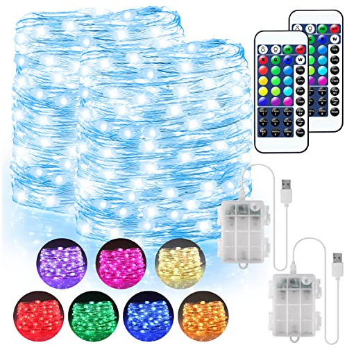 2 Pack 16.4ft 50 Led Battery Operated Lights & Usb Powe...