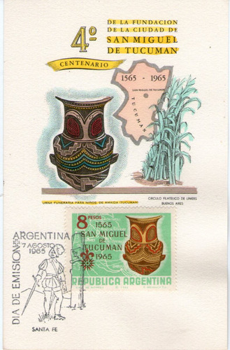 Argentina Tarjeta 1° Día Emisión 400° Tucumán = Urna 1965 
