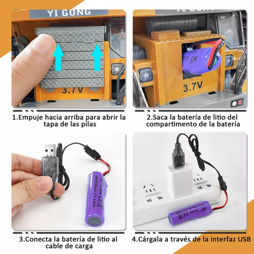 1:24 9ch Camión Coche Volquete Rc Vehículo De Ingeniería Color Amarillo
