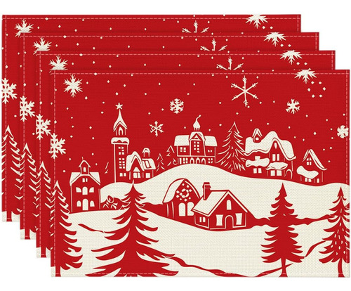 Juego De 4 Individuales De Navidad Con Temática De Modo Art