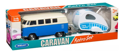 Welly Retro Set Volkswagen T1 Bus + Caravan Playking