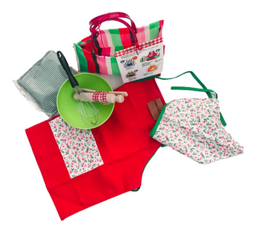 Kit Cocina Delantal Bandana + Cuchara Palo Amasar Batidor