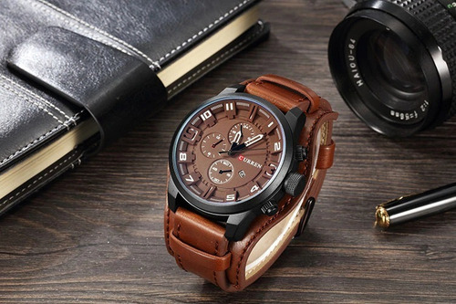 Relogio Curren 8225 Couro Bracelete E Fundo Marrom