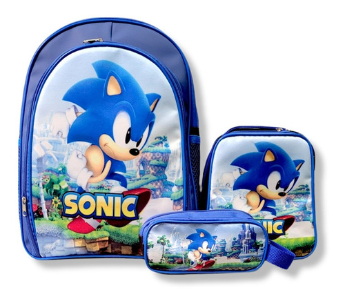 Mochila Sonic Costas Lanch Estojo Kit