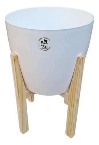 Maceta Premium 27 + Pie Nórdico 35 Combo Deco Plantas Blanco Premium 27