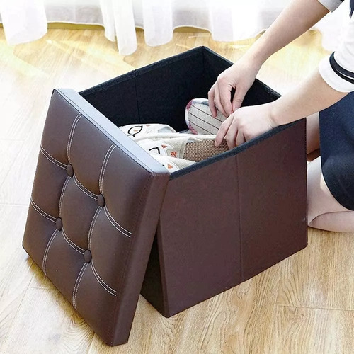 Baúl Plegable Ecocuero Asiento Puff Pouf Caja 38cm