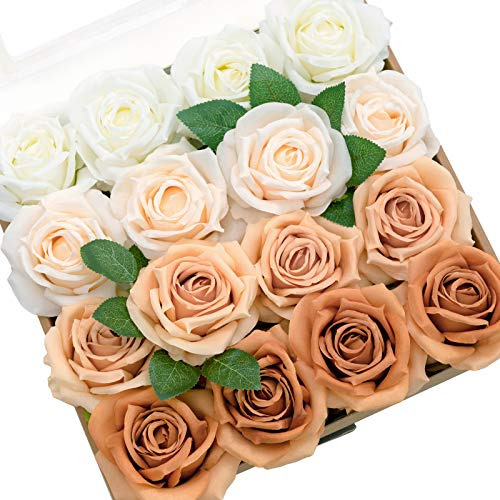 Ling's Moment Flores Artificiales, 16 Rosas De Seda Sintétic
