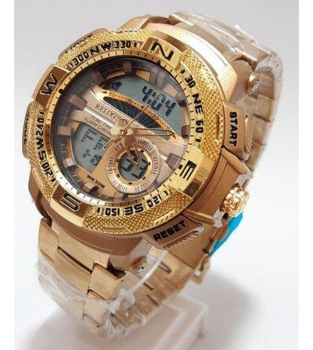 Relógio Masculino Moderno Grande E Estiloso Luxo Dourado