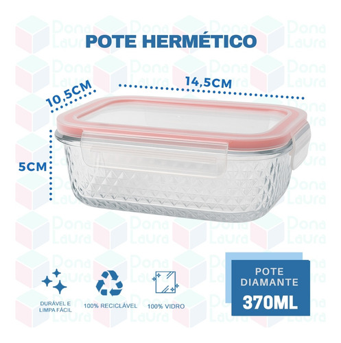 Kit 6 Pote Hermético Vidro Marmita Freezer Microondas 370ml