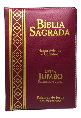 Bíblia Sagrada Com Ziper Letra Jumbo Com Harpa Arabesco Vinho, De João Ferreira De Almeida Revista E Corrigida., Vol. 1. Editora Cpp, Capa Dura Em Português, 2021