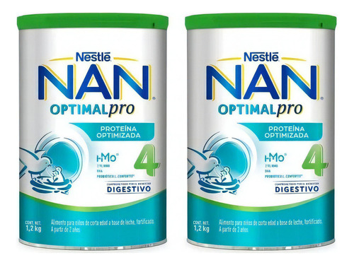 Formula Infantil Nan 4 Optimalpro - 1.2 Kg 2 Latas Sabor Natural