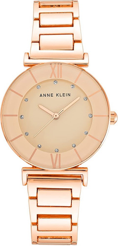 Reloj pulsera Anne Klein AK/3872RGRG, análogo, para mujer, con correa de acero inoxidable color, minutero/segundero rosa dorado, bisel color rosa dorado y desplegable