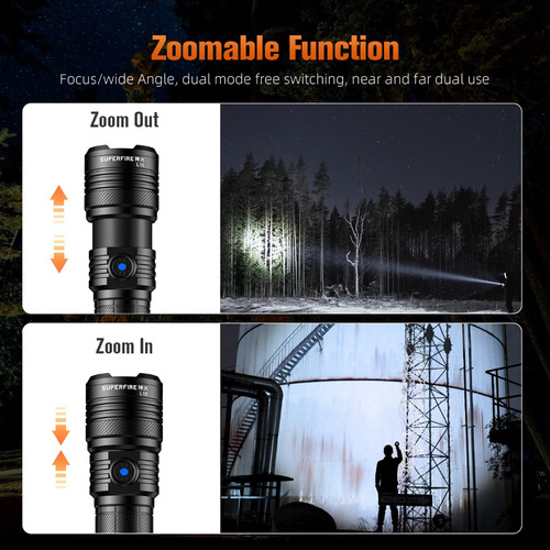 Linterna Led Con Zoom Led Superfire L18 De 7 W, Linterna De