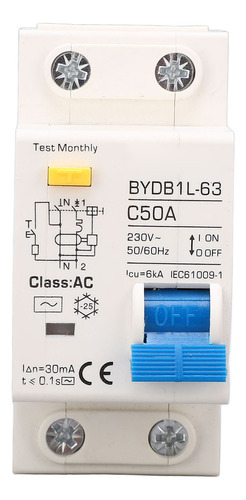 Disyuntor De Aire De Protección 1p+n 50a 230v Ac Mcb Fuga