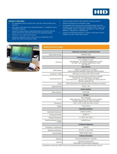 Lector Tarjetas Inteligentes Mifare Omnikey® 5022 13.56 Mhz