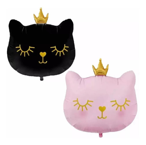 10 Globos Gato Corona Rosa Y Negro Rey Reina Grandes 76 Cm