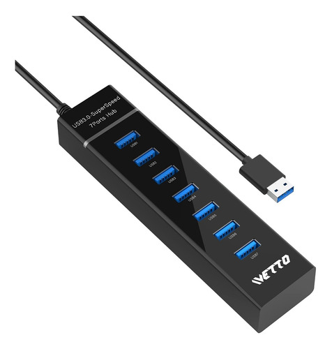 Ivetto - Hub Usb 3.0 De 7 Puertos, Divisor Usb De Datos Con