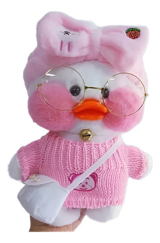 Peluche Pato Lalafanfan Blanca Con Ropa Y Accesorios 30 Cm