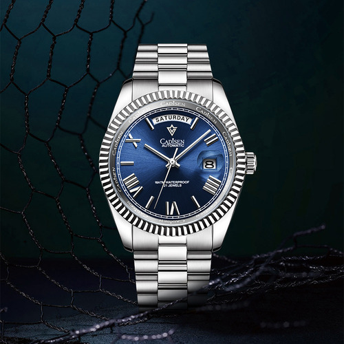 Reloj De Acero Con Esfera Azul Y Carátula Blanca