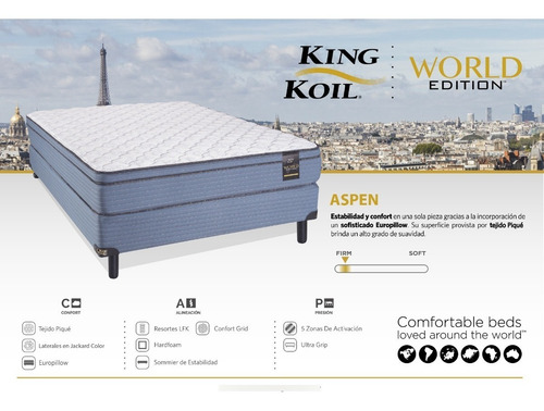 Imagen 8 de 9 de Sommier Colchon King Koil Aspen 1 1/2 Plazas 100 X 190