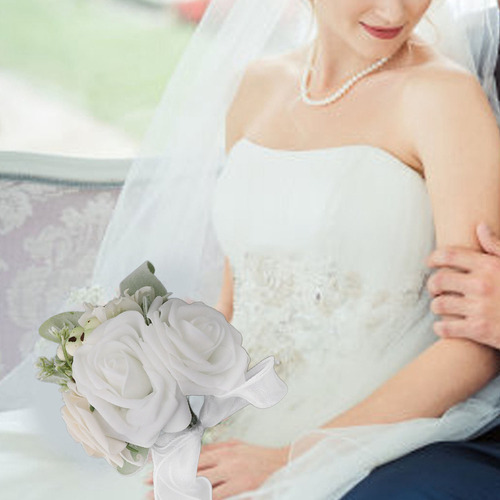 Romántico Ramo De Novia Rosa Para Novia, Seda Artificial