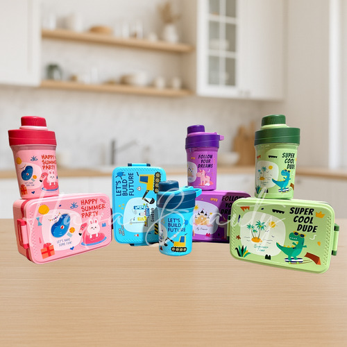 Set Lonchera Escolar Con Botella Y Cuchara Lunch Box Vianda Violeta Unicornio