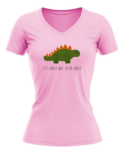 Playera Premium Cuello V Corea Dino Mujer Dama Coreana