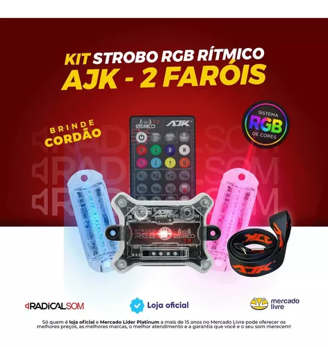 Kit Strobo Ajk 2 Faróis 3w Rítmica Batida Som + Voltímetro